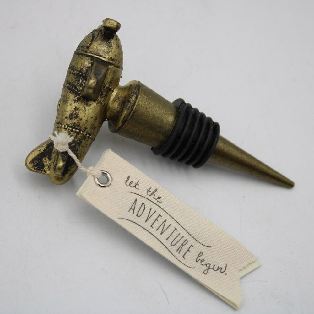 Kate Aspen Let the Adventure Begin Airplane Wine Bottle Stopper Gold Finish